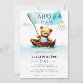 Ahoy Teddy Bear Waves Boat Schattige Boy Baby show Kaart (Voorkant)