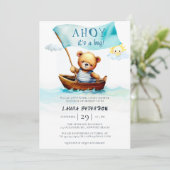 Ahoy Teddy Bear Waves Boat Schattige Boy Baby show Kaart (Staand voorkant)