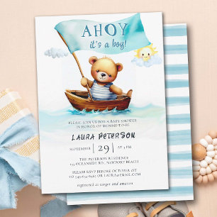 Ahoy Teddy Bear Waves Boat Schattige Boy Baby show Kaart