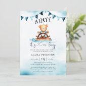 Ahoy Teddy Bear Waves Boot Helm Boy Baby shower Kaart (Staand voorkant)