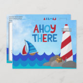 Ahoy There Nautical Theme 1st Birthday Party  Post Briefkaart (Voorkant / Achterkant)