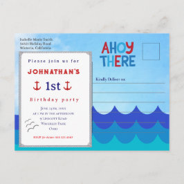 Ahoy There Nautical Theme 1st Birthday Party  Post Briefkaart