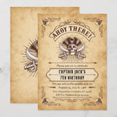 Ahoy There Pirate Verjaardag Uitnodiging (Voorkant / Achterkant)