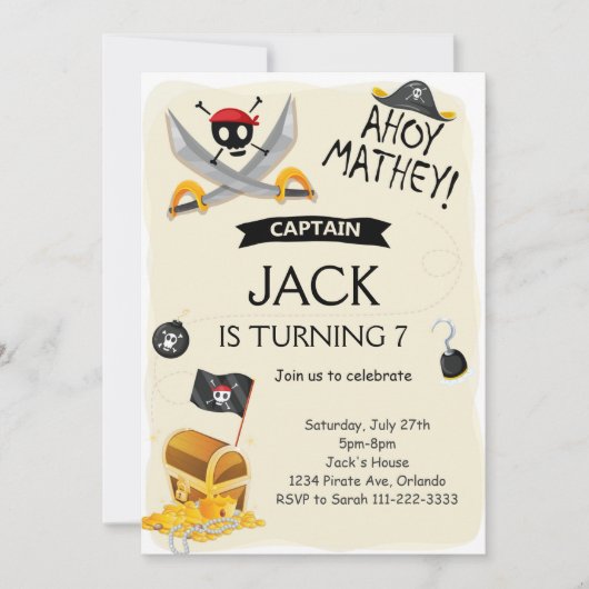 Ahoy Treasure Kaart Pirate Verjaardag Uitnodiging (Voorkant)