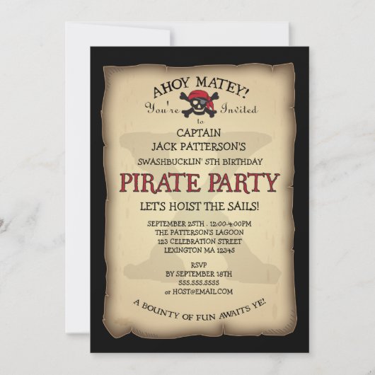 Ahoy Treasure Map Pirate Birthday Party Invitation Kaart (Voorkant)