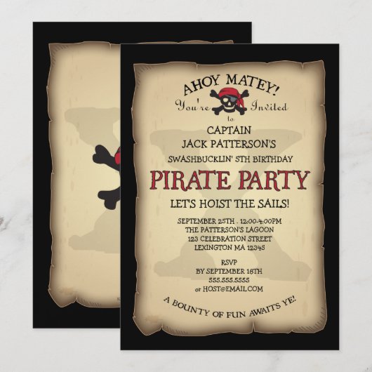 Ahoy Treasure Map Pirate Birthday Party Invitation Kaart (Voorkant / Achterkant)