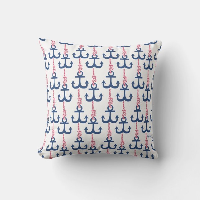 Ahoy Vintage Anker patroon. Kussen (Voorkant)