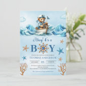 Ahoy waterverf blauw en bruin teddybeer zeiler kaart (Staand voorkant)