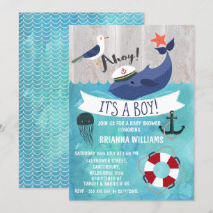 Ahoy Whale Baby shower Uitnodiging