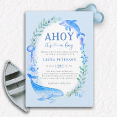 Ahoy Whale Dolphin Zee Nautical Boy Baby shower Kaart