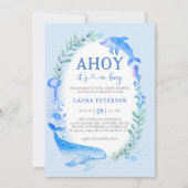 Ahoy Whale Dolphin Zee Nautical Boy Baby shower Kaart (Voorkant)