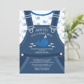 Ahoy Whale Nautical Baby shower Invitation Kaart (Staand voorkant)