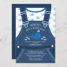 Ahoy Whale Nautical Baby shower Invitation Kaart