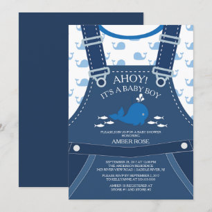 Ahoy Whale Nautical Baby shower Invitation Kaart