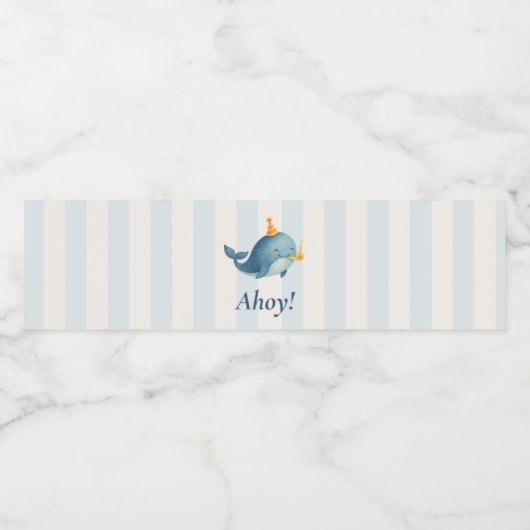 Ahoy Whale Nautical | Ocean Birthday Party Waterfles Etiket (Enkel label)