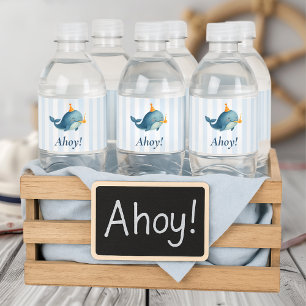 Ahoy Whale Nautical Ocean Birthday Party Waterfles Etiket