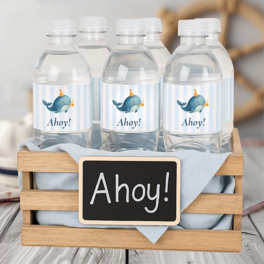 Ahoy Whale Nautical | Ocean Birthday Party Waterfles Etiket