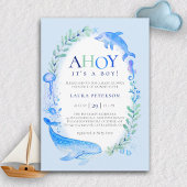 Ahoy Zee Animals Nautical Blue Boy Baby shower Kaart