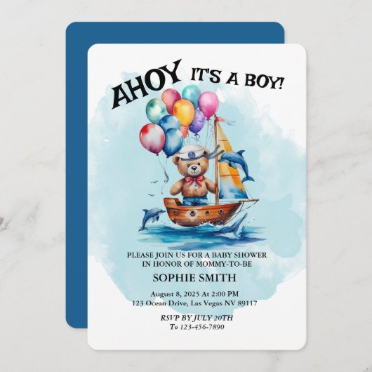 Ahoy Zeiler Het Is Een Jongen Nautisch Thema Babyf Kaart (Voorkant / Achterkant)