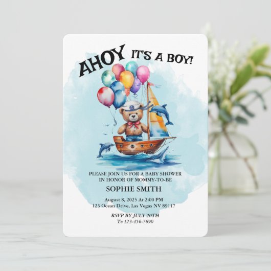 Ahoy Zeiler Het Is Een Jongen Nautisch Thema Babyf Kaart (Staand voorkant)