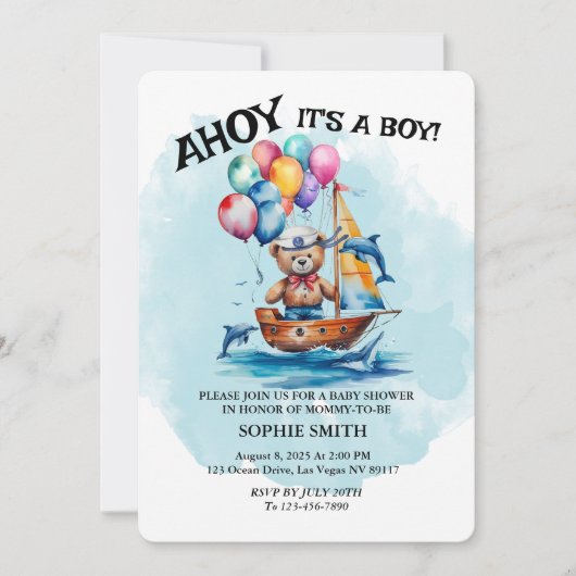 Ahoy Zeiler Het Is Een Jongen Nautisch Thema Babyf Kaart (Voorkant)