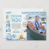 Ahoy Zeiler Nautische Boot Blauwe 1e Verjaardag Fo Bedankkaart (Voorkant)