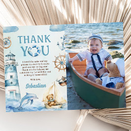 Ahoy Zeiler Nautische Boot Blauwe 1e Verjaardag Fo Bedankkaart