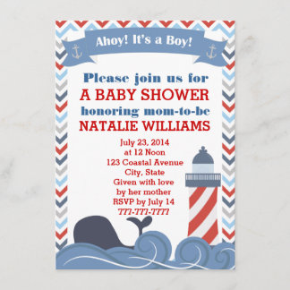 Ahoy's een jongen Nautical Baby shower Invitation Kaart