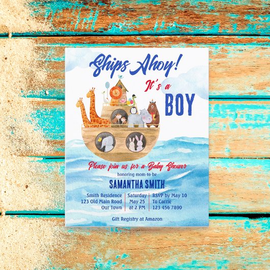 Ahoy's een jongen Noahs Ark baby shower nodigt uit