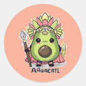 Ahuacatl Aztec Warrior Avocado Ronde Sticker (Voorkant)