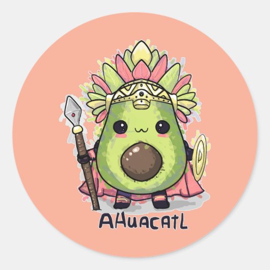 Ahuacatl Aztec Warrior Avocado Ronde Sticker (Voorkant)