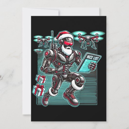 AI aangedreven Kerstman Robot met Drones en Kerst  Kaart (Voorkant)