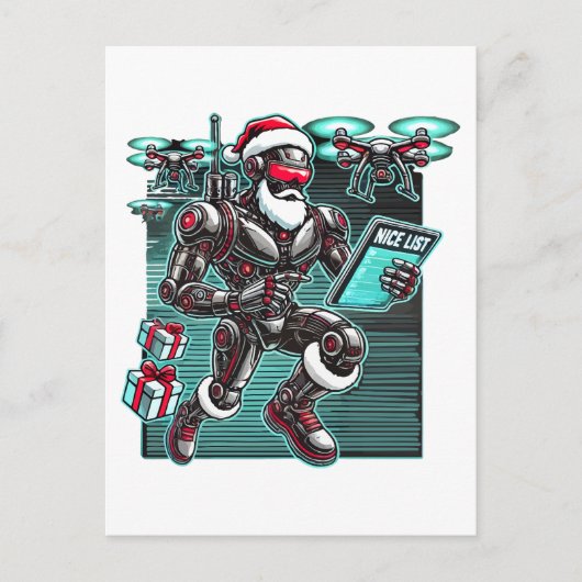 AI aangedreven Kerstman Robot met drones en Kerstm Briefkaart (Voorkant)