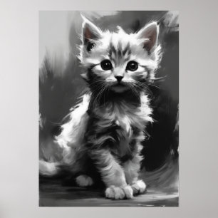 AI-Afbeelding, houtskoolschets. Leuke kitten Poster