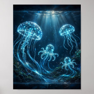 AI Aquarium Neon Agents Kunstposter Poster