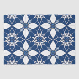 AI Art Blauw Wit Bloemen Weefsel Papier