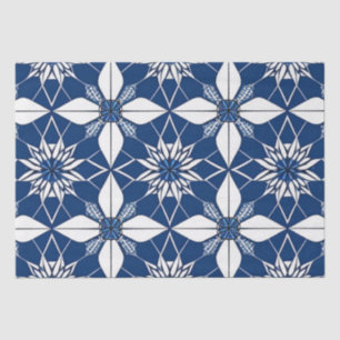 AI Art Blauw Wit Bloemen Weefsel Papier