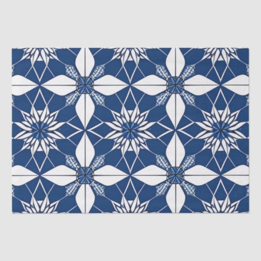 AI Art Blauw Wit Bloemen Weefsel Papier (Voorkant)