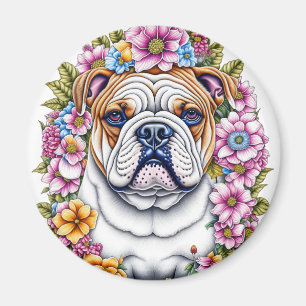 Ai Art Bulldog Omgeven door grillige bloemen Magneet
