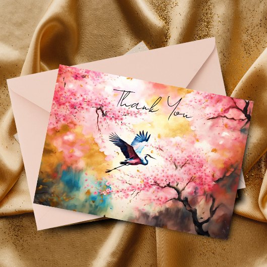 AI art Crane Vliegen in Cherry Blossoms Dank u Notitiekaartje