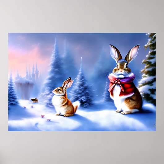 AI Art Fantasy Winterland met Lovely Rabbits Poster (Voorkant)