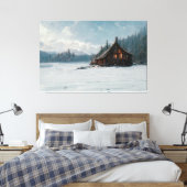 Ai Art Gallery™ - Log Cabin op een koude winterdag Canvas Afdruk (Insitu (Slaapkamer))