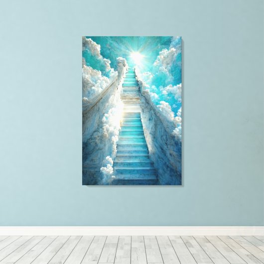 AI Art Gallery™ - Stairway to Heaven: Blue Skies C Canvas Afdruk (Insitu (Houten vloer))