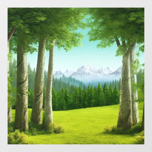 AI Art Green Forest Berglandschap Raamsticker