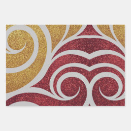 AI Art Luxe Gold Glitter Red Swirls Inpakpapier Vel