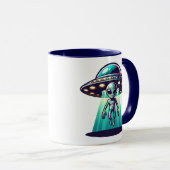 AI Art met UFO Beaming up an Alien Mok (Voorkant rechts)