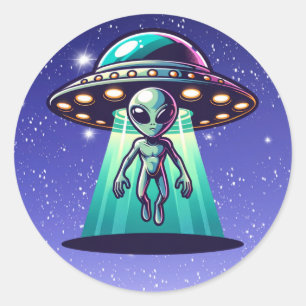 AI Art met UFO Beaming up an Alien Ronde Sticker