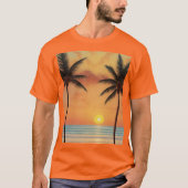 AI Art Morning Sunrise Beach Palm Trees T-shirt (Voorkant)