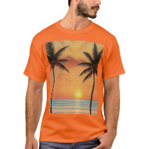 AI Art Morning Sunrise Beach Palm Trees T-shirt