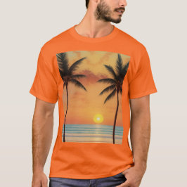 AI Art Morning Sunrise Beach Palm Trees T-shirt